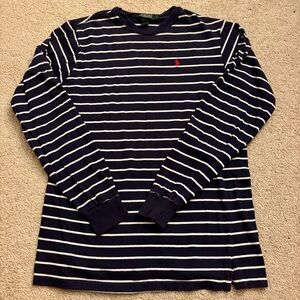 Vintage Boys Ralph Lauren Navy and Whote Striped Long Sleeve Shirt